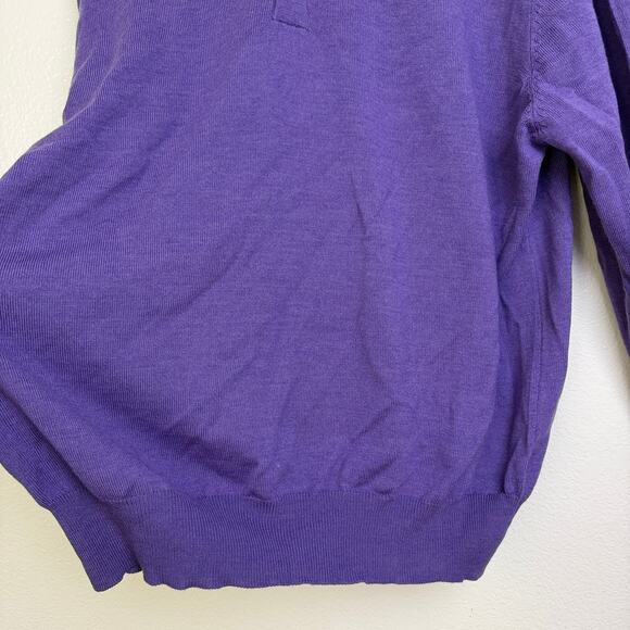 Scott Barber Merino Wool Sweater Mens Large Purple Henley Knit Elbow Patch NWT - Picture 7 of 12